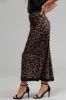 Cocoa Leopard Print Lace Trim Satin Midi Skirt sold by Lime Lush