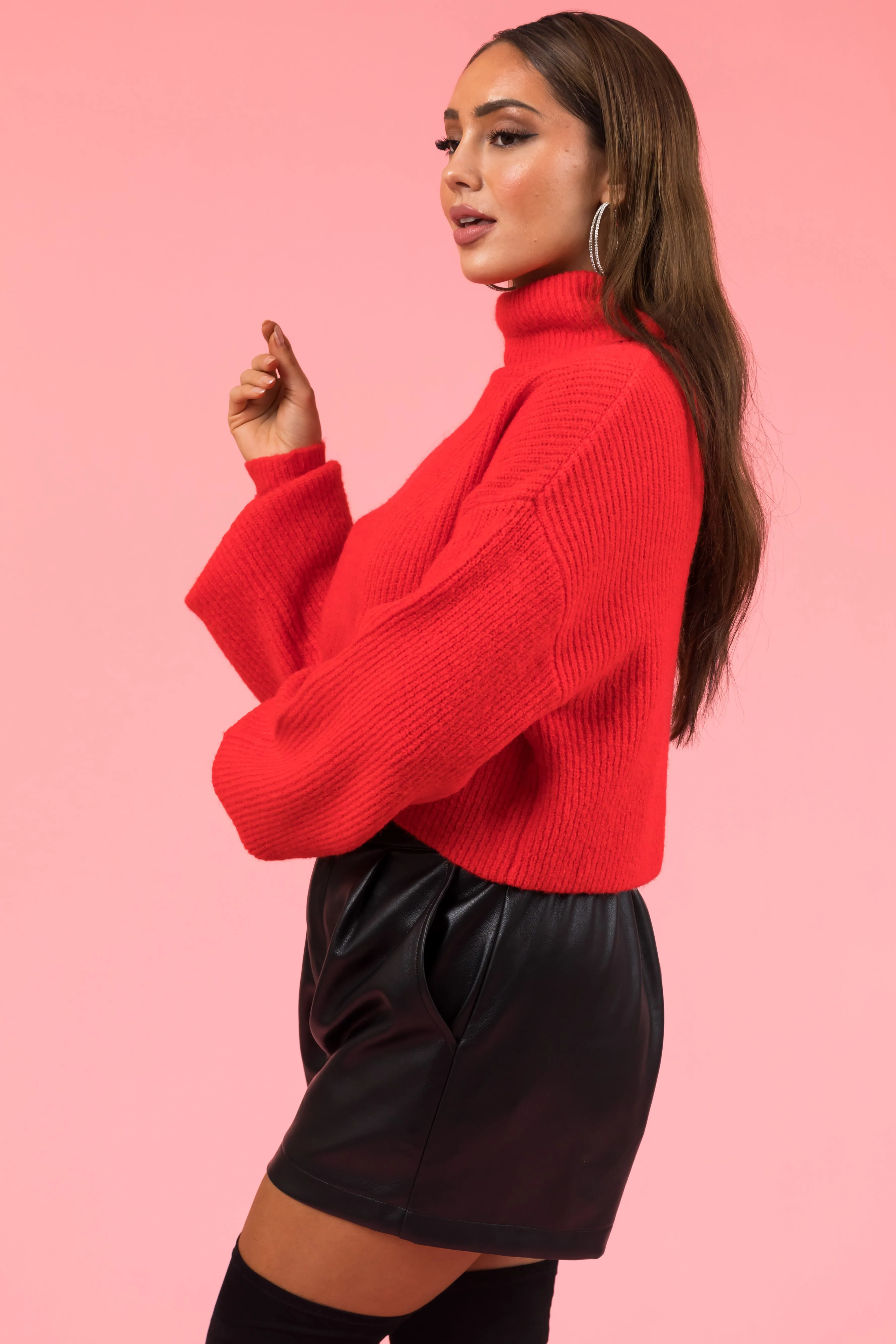 Scarlet Turtleneck Cropped Bubble Sleeve Sweater sold by Lime Lush product image thumbnail 5