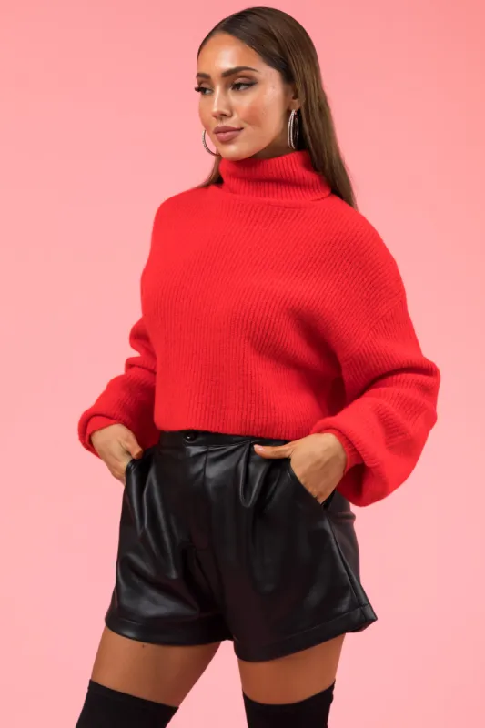 Scarlet Turtleneck Cropped Bubble Sleeve Sweater sold by Lime Lush
