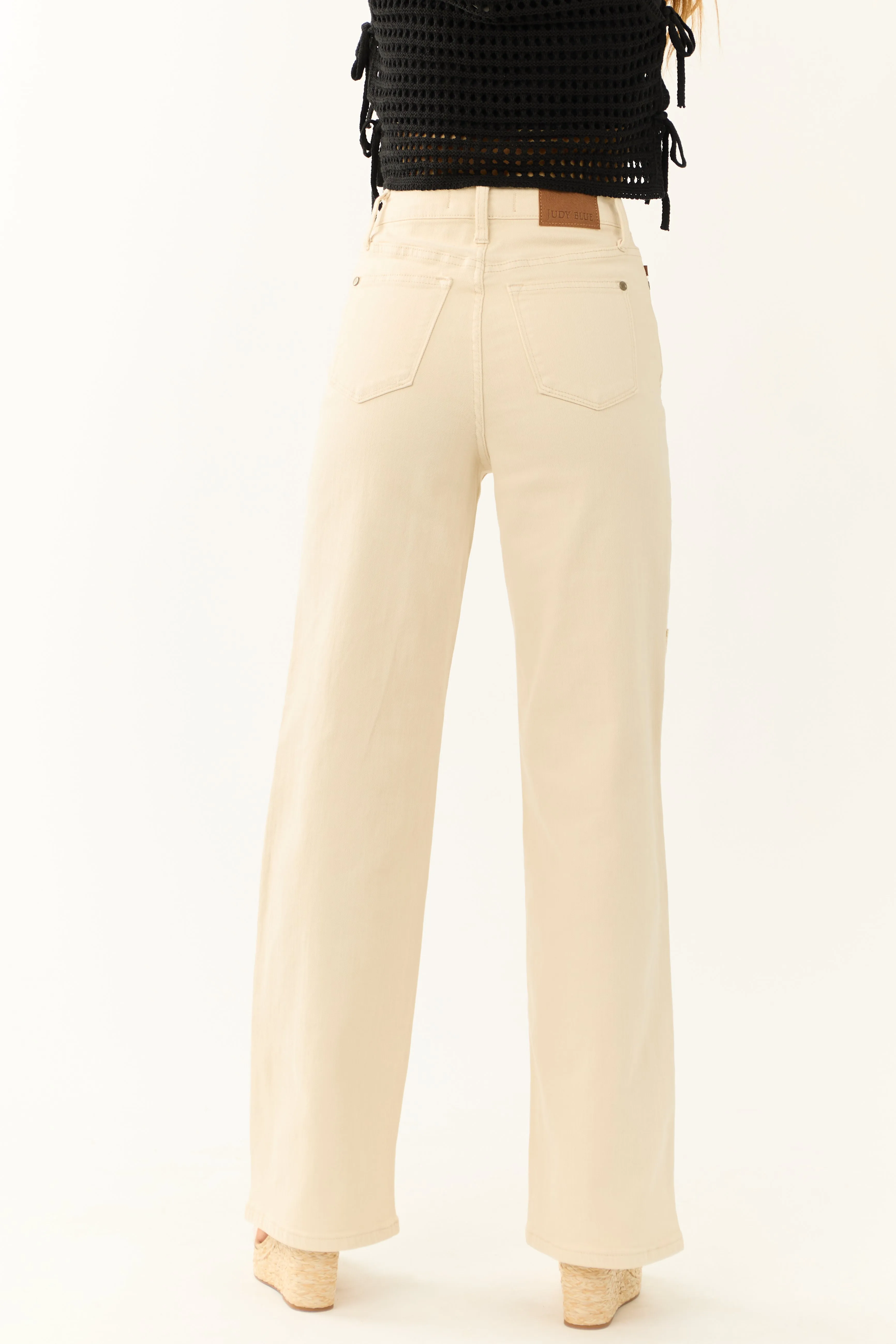 Judy Blue Cream High Rise Crochet Patch Jeans sold by Lime Lush product image thumbnail 4