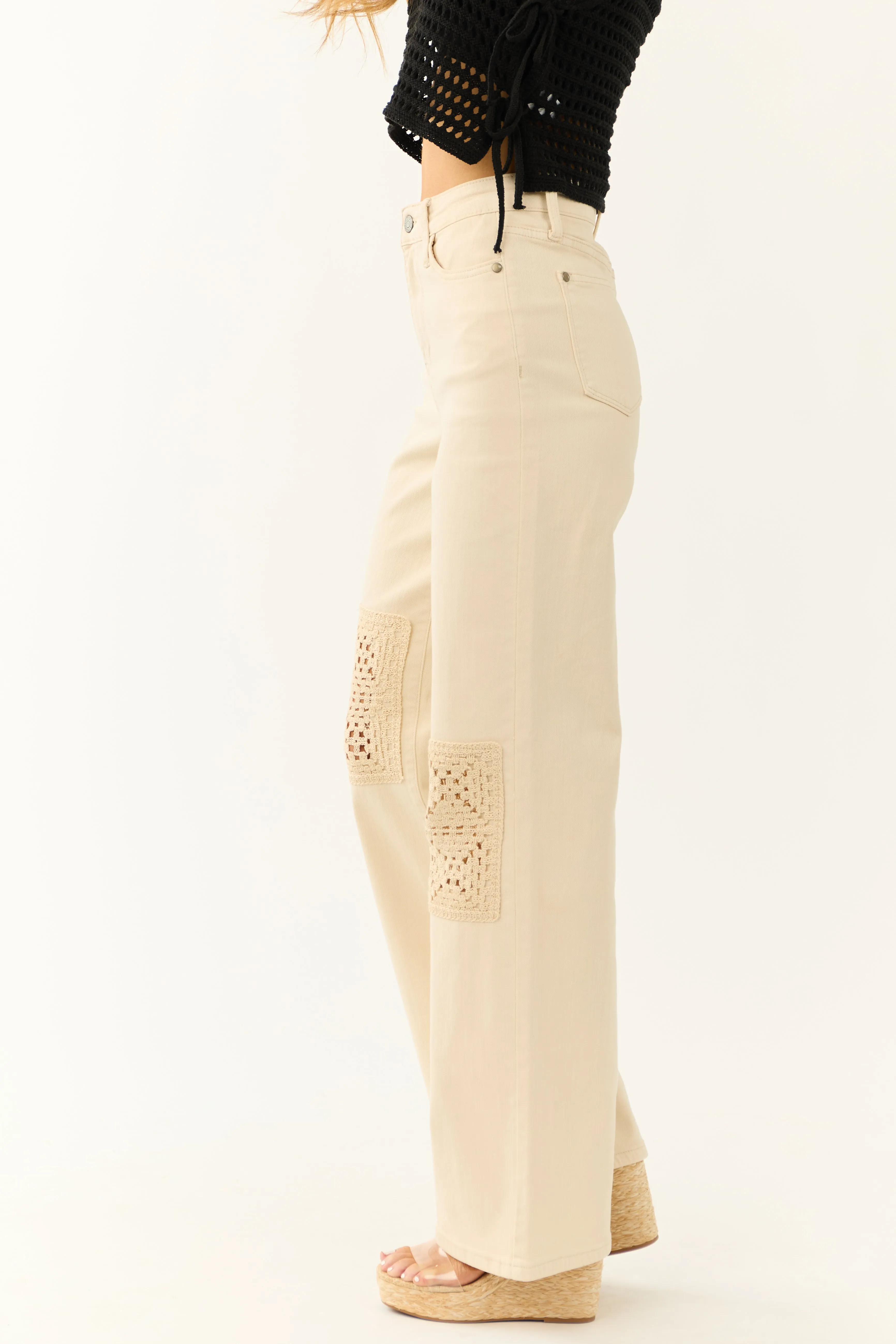 Judy Blue Cream High Rise Crochet Patch Jeans sold by Lime Lush product image thumbnail 3