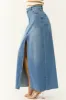 Medium Wash Denim Front Slit Maxi Skirt sold by Lime Lush