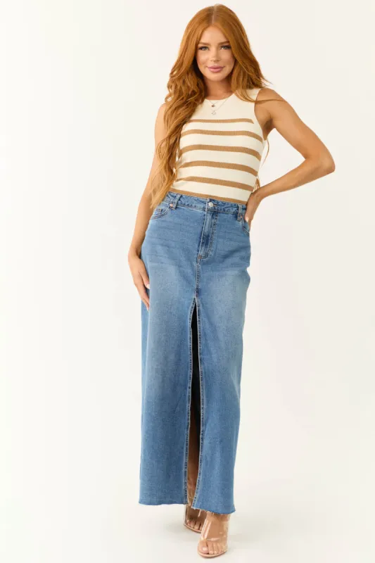 Medium Wash Denim Front Slit Maxi Skirt sold by Lime Lush