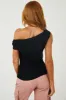 Black Draped Off the Shoulder Knit Top sold by Lime Lush