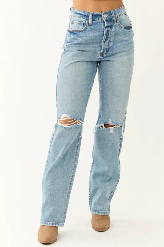 Cello Light Wash High Waisted Distressed Dad Jeans sold by Lime Lush