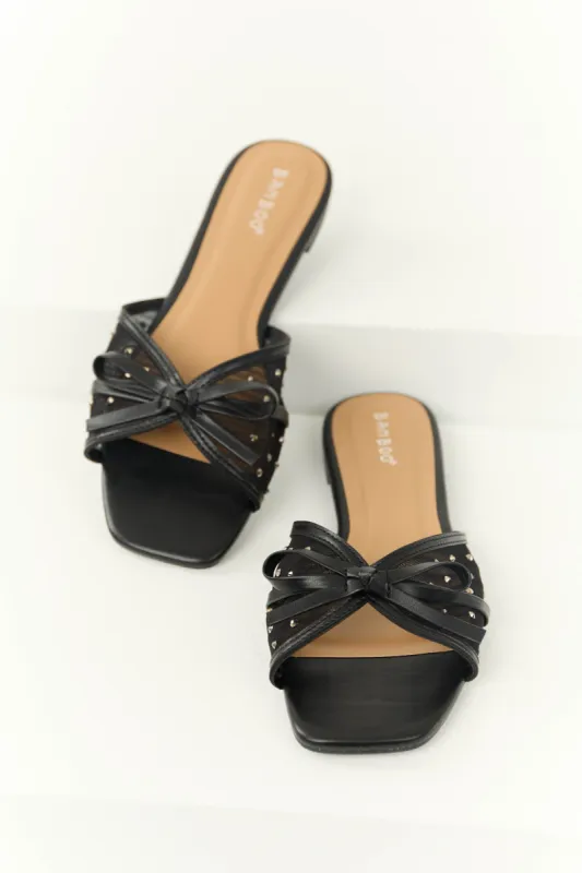 Black Mesh Rhinestone Strap Slip On Sandals sold by Lime Lush