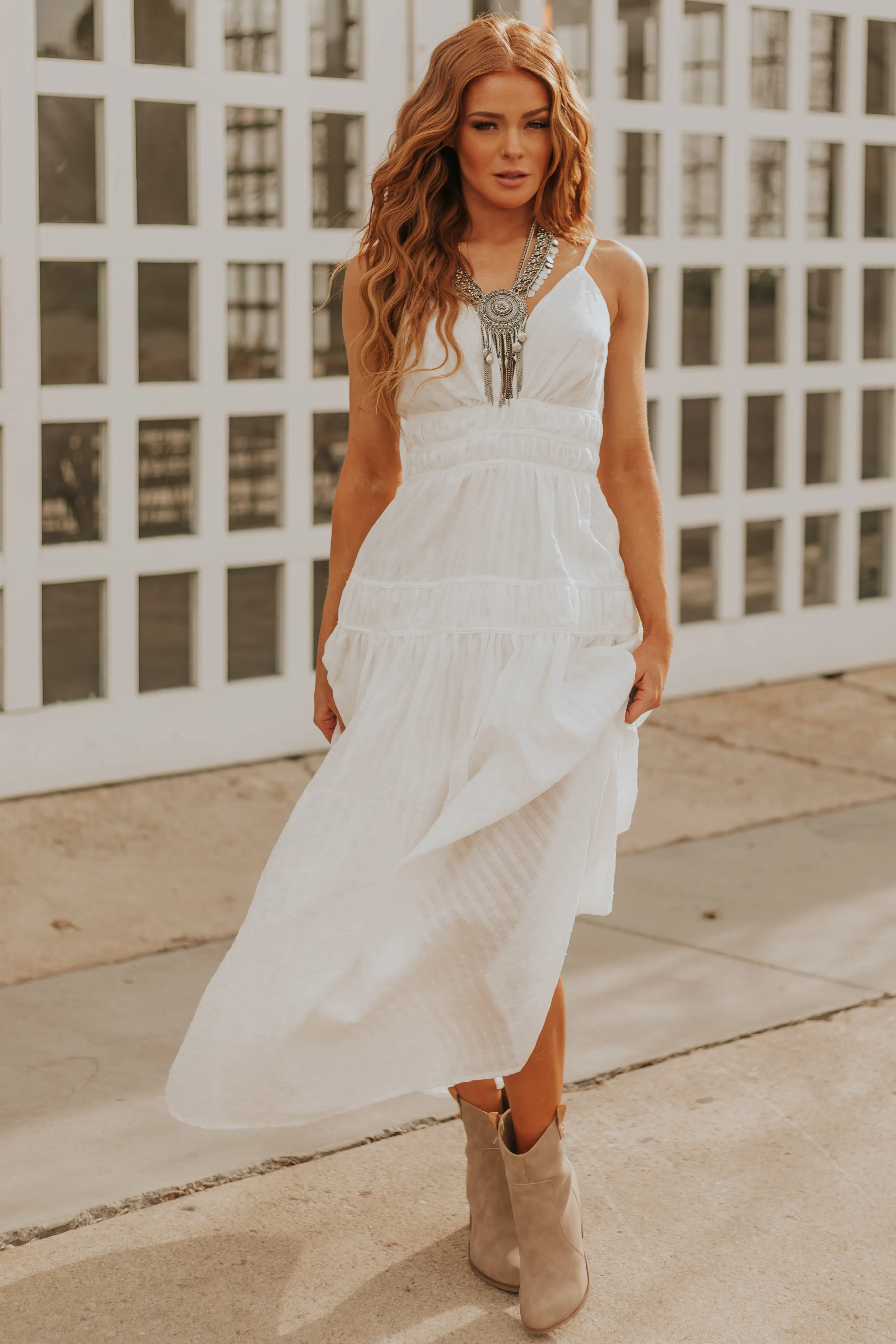 White Swiss Dot Plunge Neck Maxi Dress sold by Lime Lush product image thumbnail 2