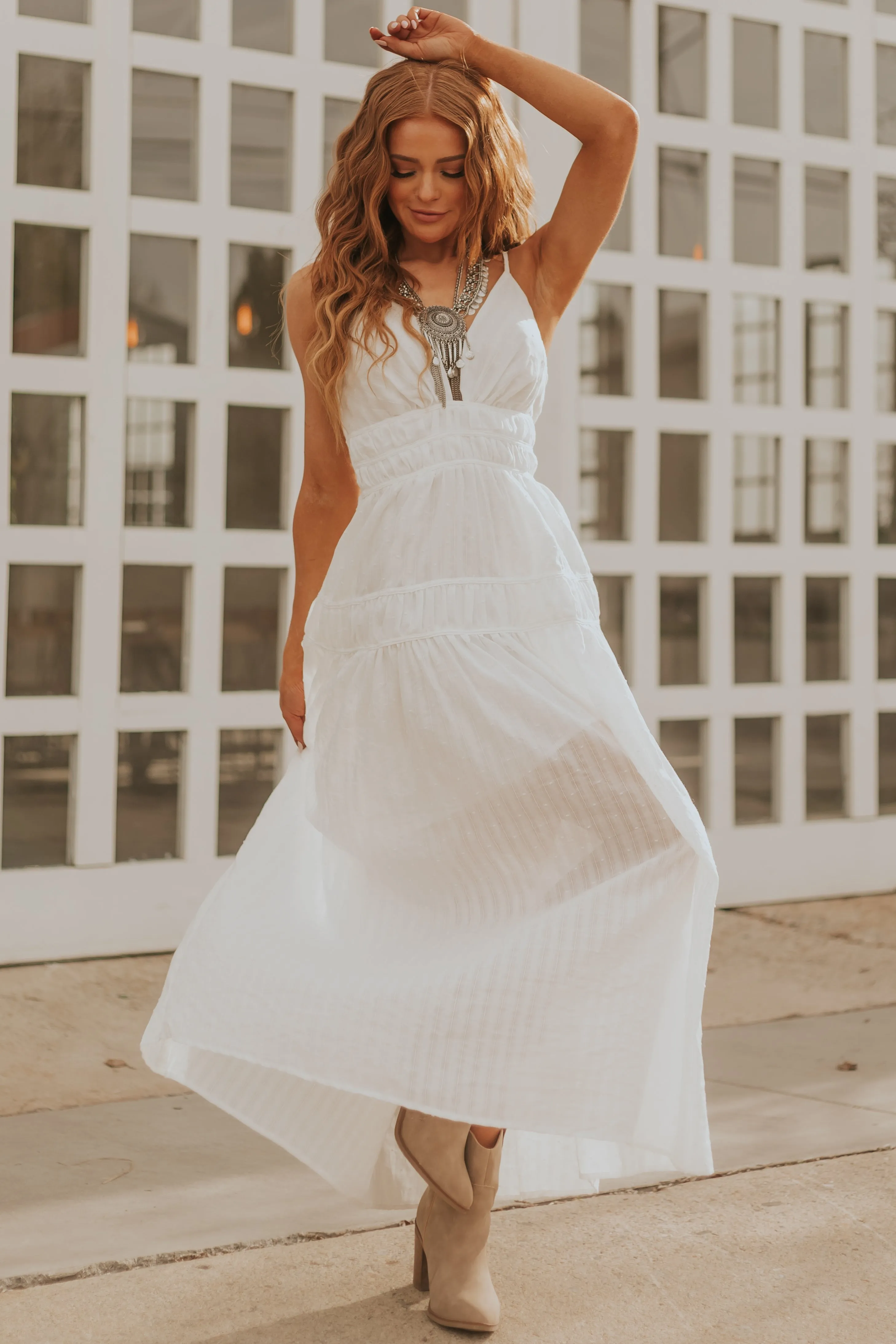 White Swiss Dot Plunge Neck Maxi Dress sold by Lime Lush product image thumbnail 3
