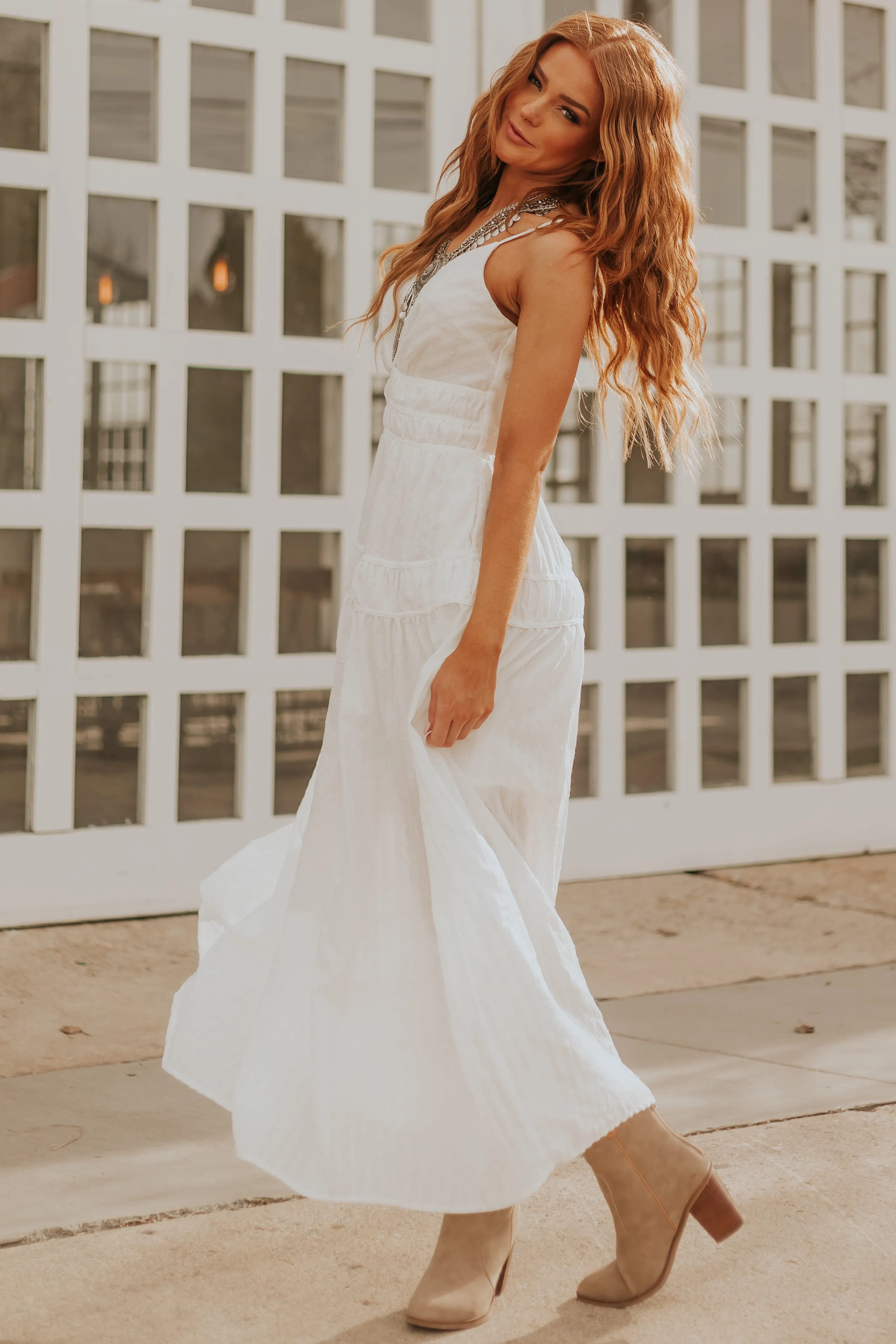 White Swiss Dot Plunge Neck Maxi Dress sold by Lime Lush product image thumbnail 4