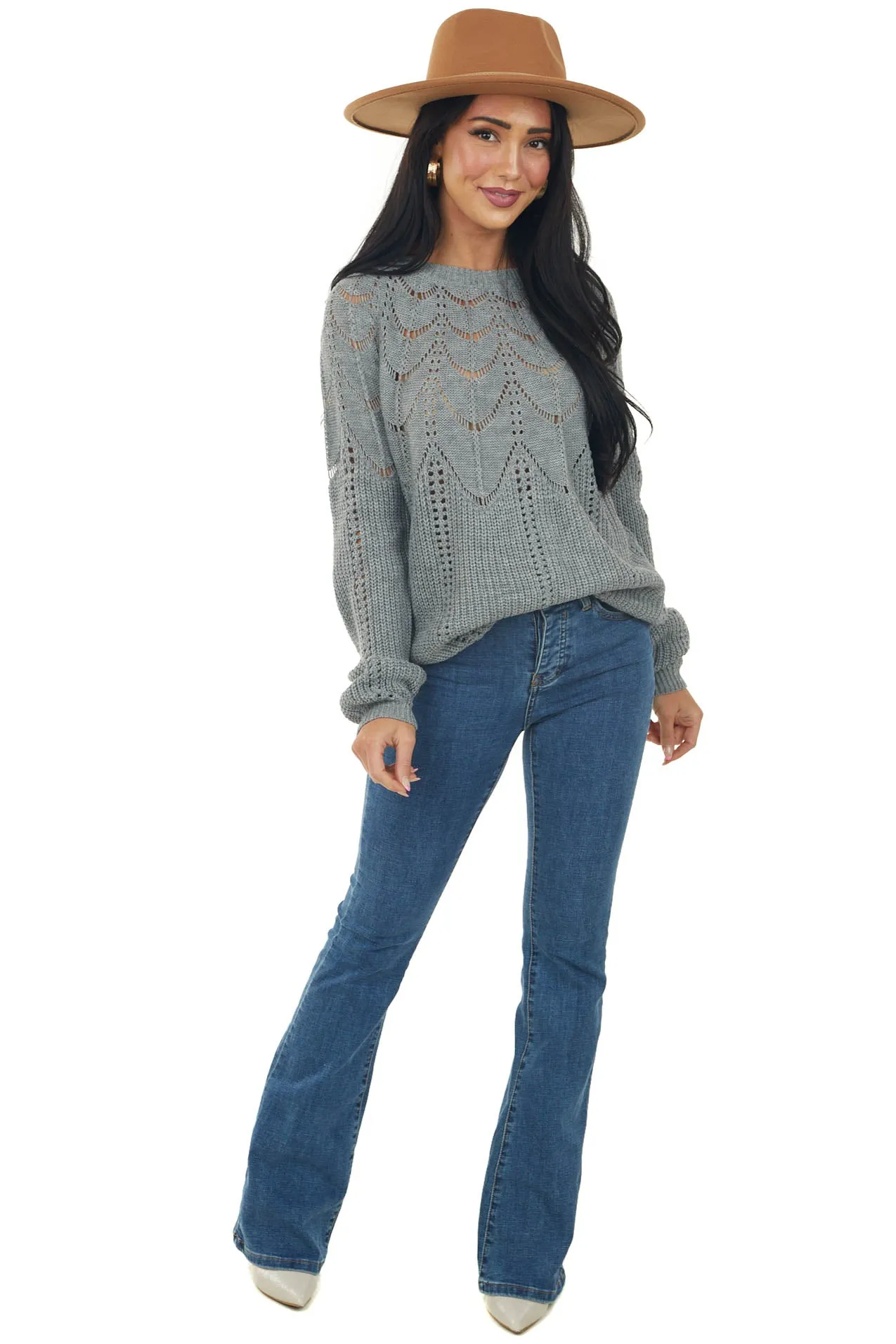 Graphite Long Sleeve Pointelle Knit Sweater sold by Lime Lush product image thumbnail 3