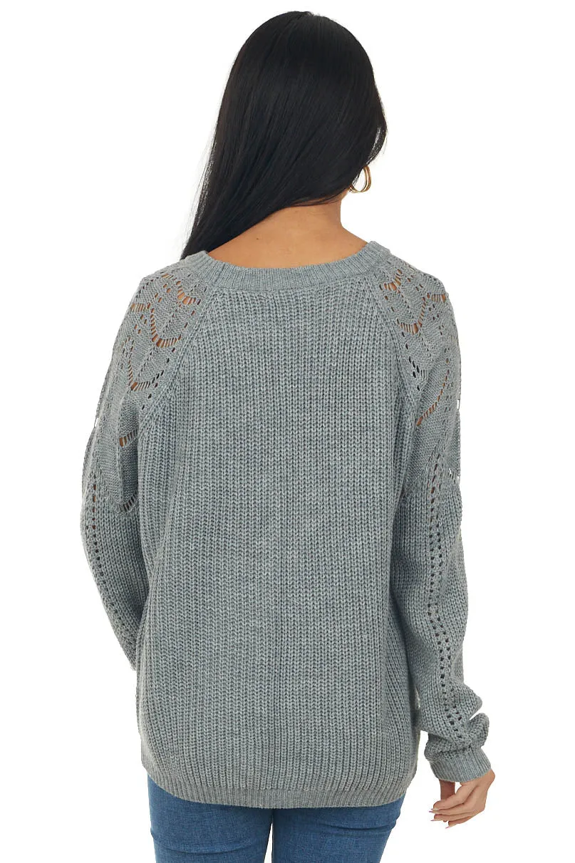 Graphite Long Sleeve Pointelle Knit Sweater sold by Lime Lush product image thumbnail 5
