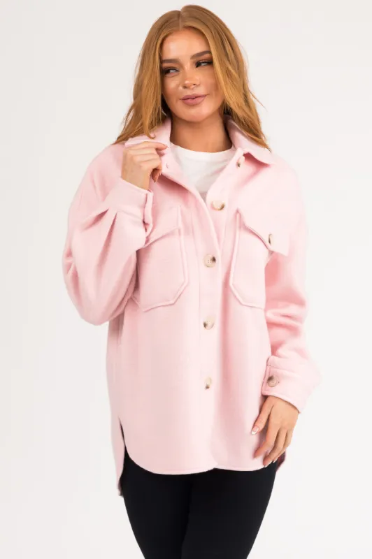Blush Button Down Shacket with Chest Pockets sold by Lime Lush