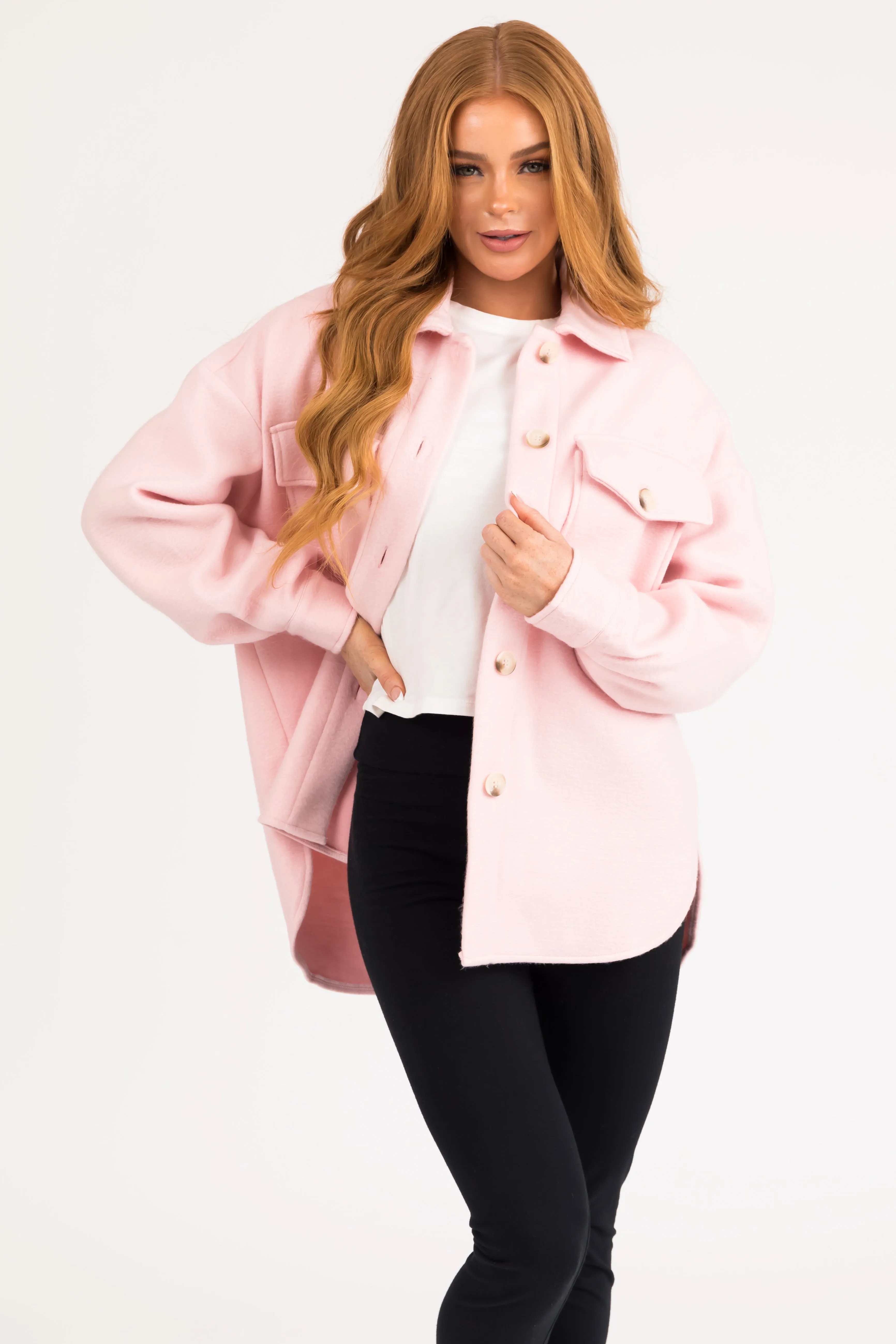 Blush Button Down Shacket with Chest Pockets sold by Lime Lush product image thumbnail 2