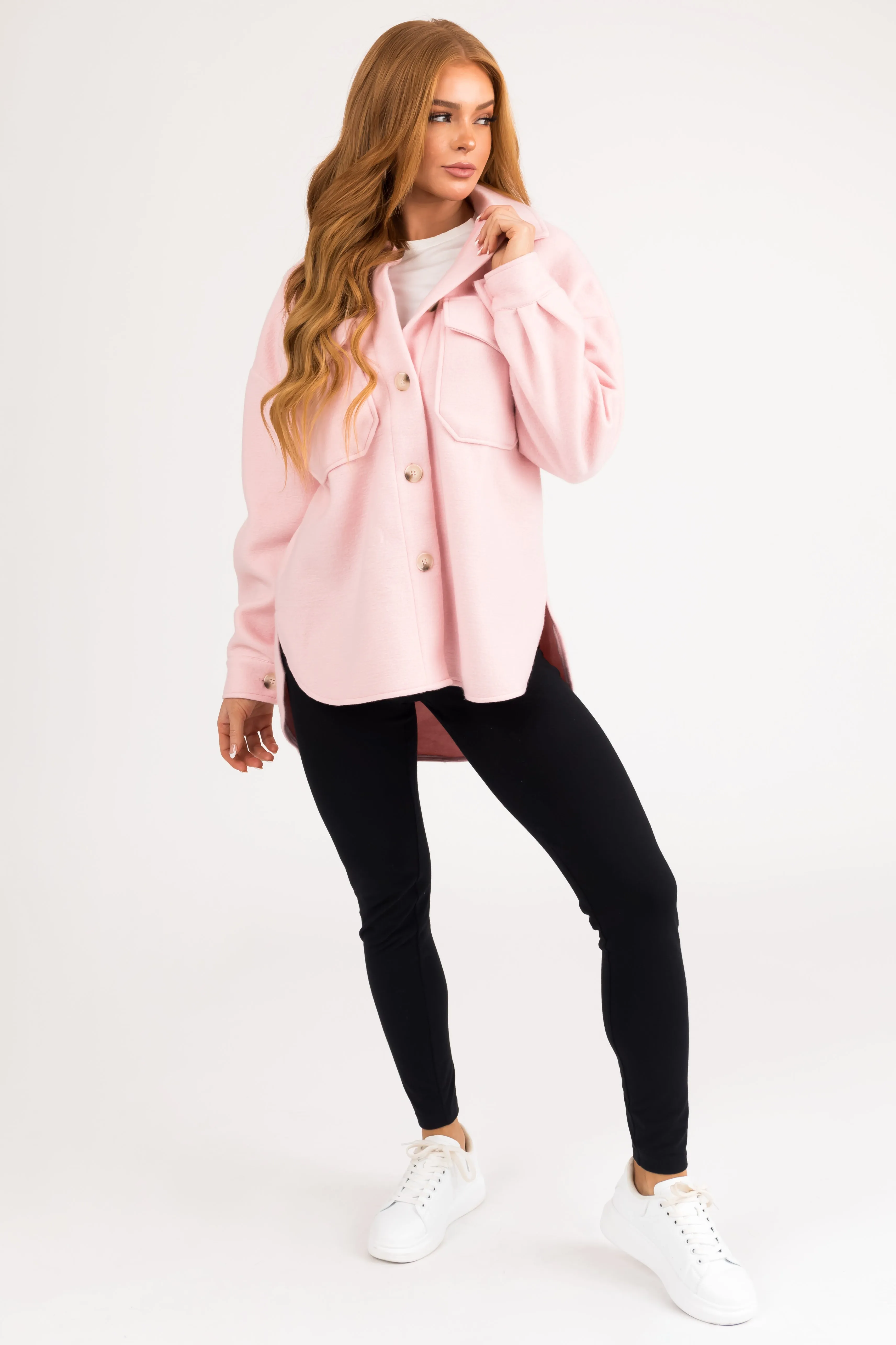 Blush Button Down Shacket with Chest Pockets sold by Lime Lush product image thumbnail 3