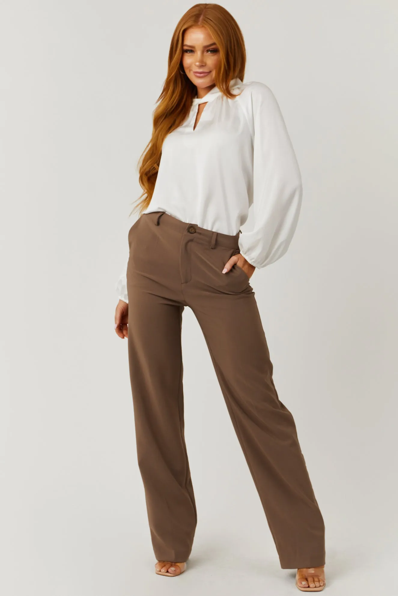 Off White Bubble Sleeve High Neck Satin Blouse sold by Lime Lush product image thumbnail 3