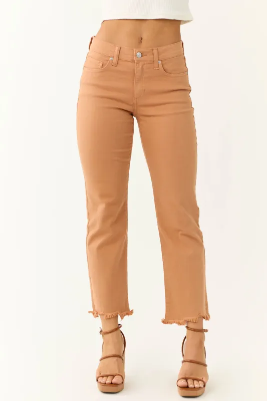 Sneak Peek Melon Mid Rise Frayed Hem Jeans sold by Lime Lush