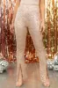 Champagne Slit Leg Elastic Waist Sequin Pants sold by Lime Lush