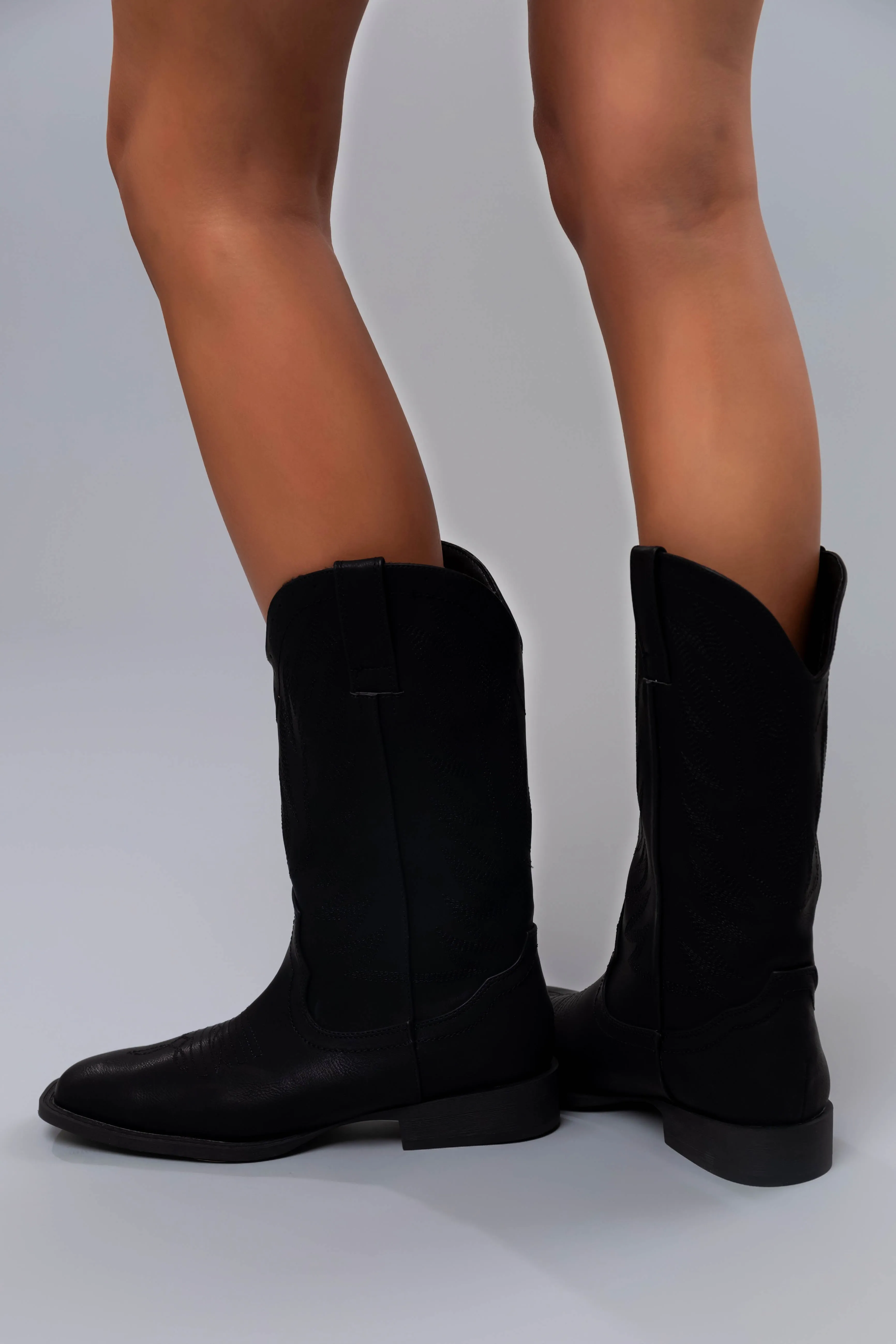 Black Pleather Square Toe Cowboy Boots sold by Lime Lush product image thumbnail 3