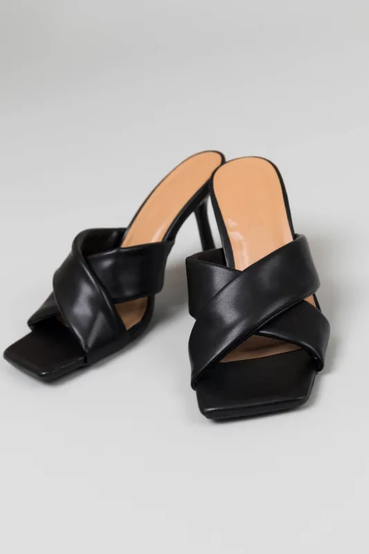 Black Square Toe Cross Strap Heels sold by Lime Lush