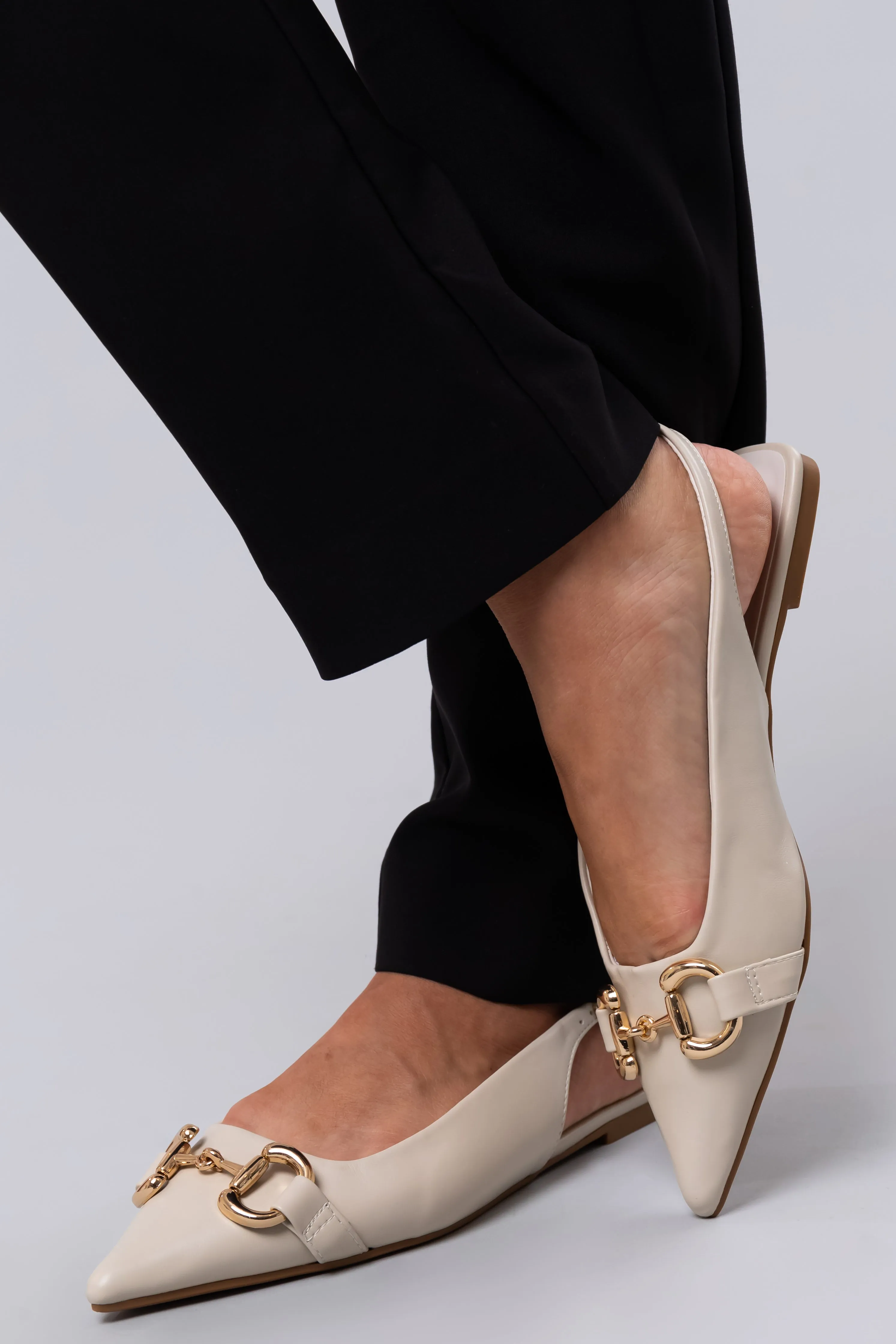 Ivory Pleather Pointed Toe Sling Back Flats sold by Lime Lush product image thumbnail 2