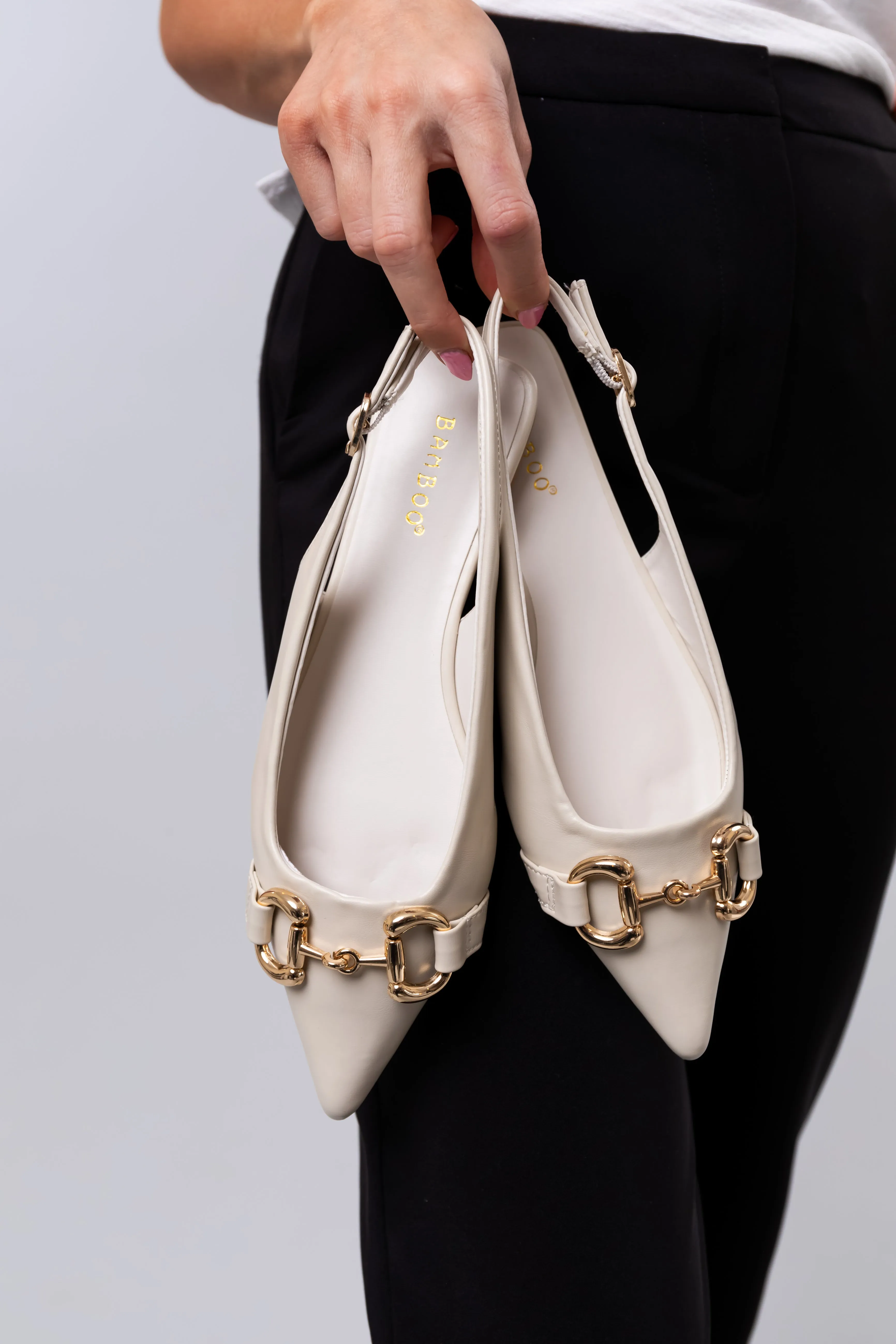 Ivory Pleather Pointed Toe Sling Back Flats sold by Lime Lush