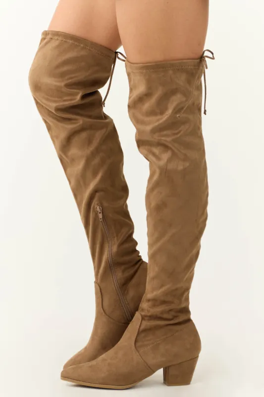 Peanut Faux Suede Drawstring Thigh High Boots sold by Lime Lush