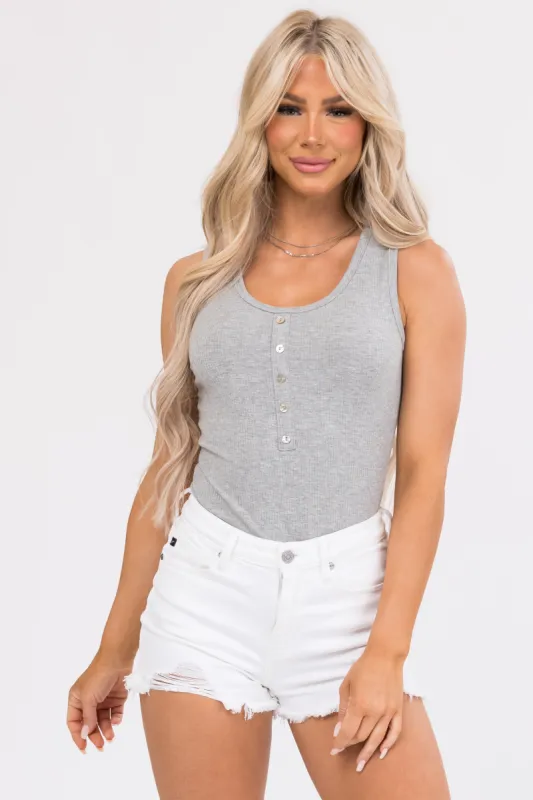 Heather Grey Sleeveless Ribbed Knit Bodysuit sold by Lime Lush