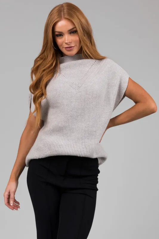 Heather Grey Mock Neck Stretchy Knit Sweater Vest sold by Lime Lush