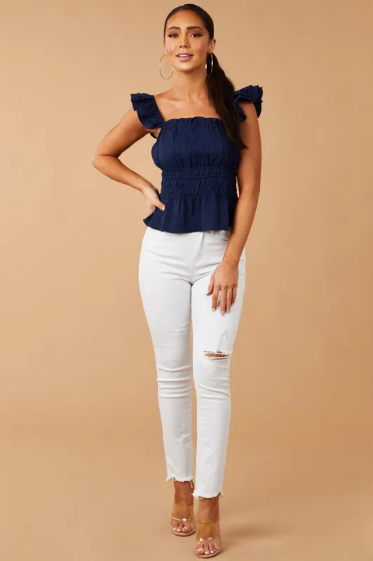 Special A White High Rise Raw Hem Relaxed Skinny Jeans sold by Lime Lush