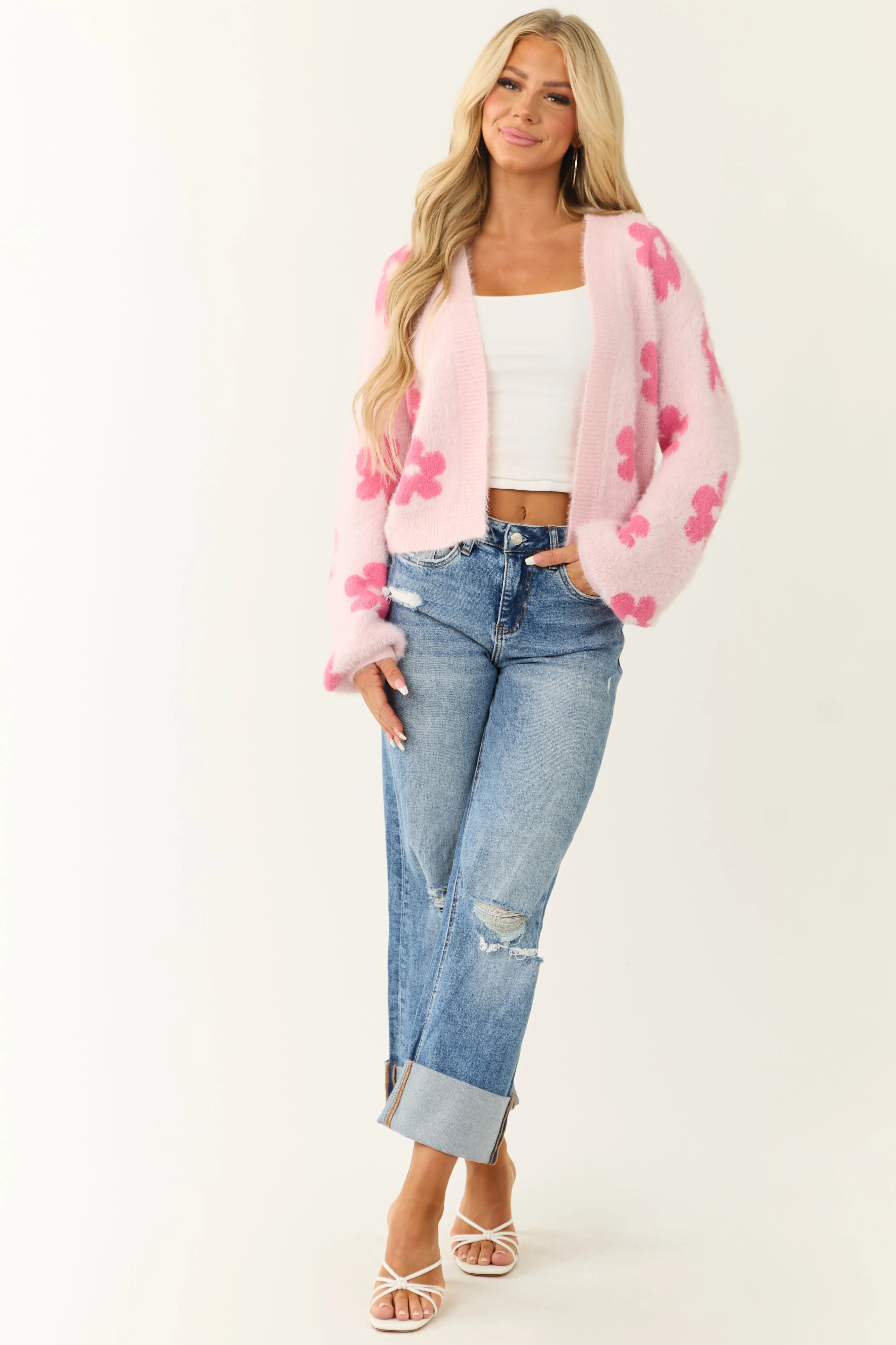 Blush Floral Print Open Front Textured Cardigan sold by Lime Lush product image thumbnail 3