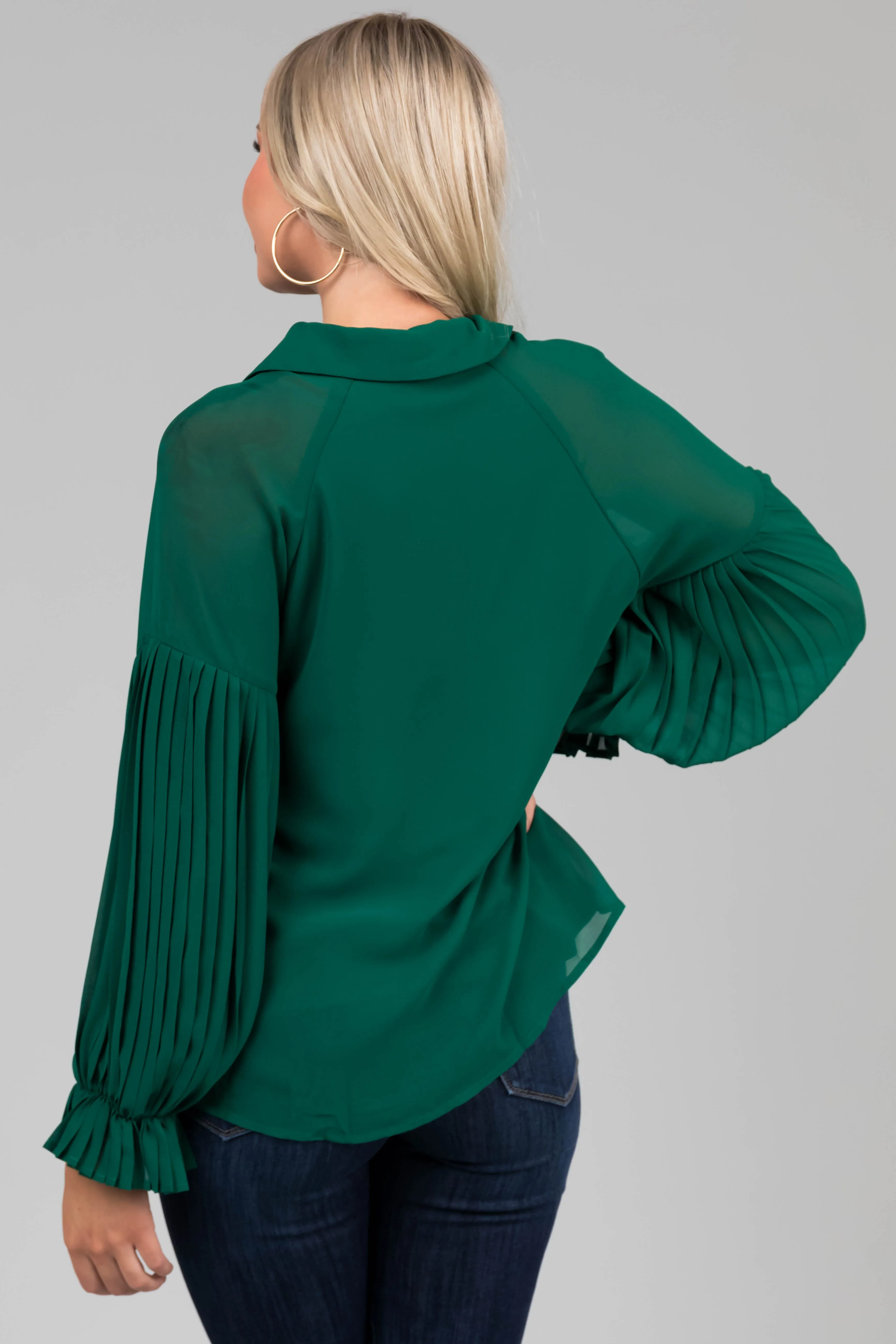 Forest Pleated Poet Sleeve Button Up Blouse sold by Lime Lush product image thumbnail 5