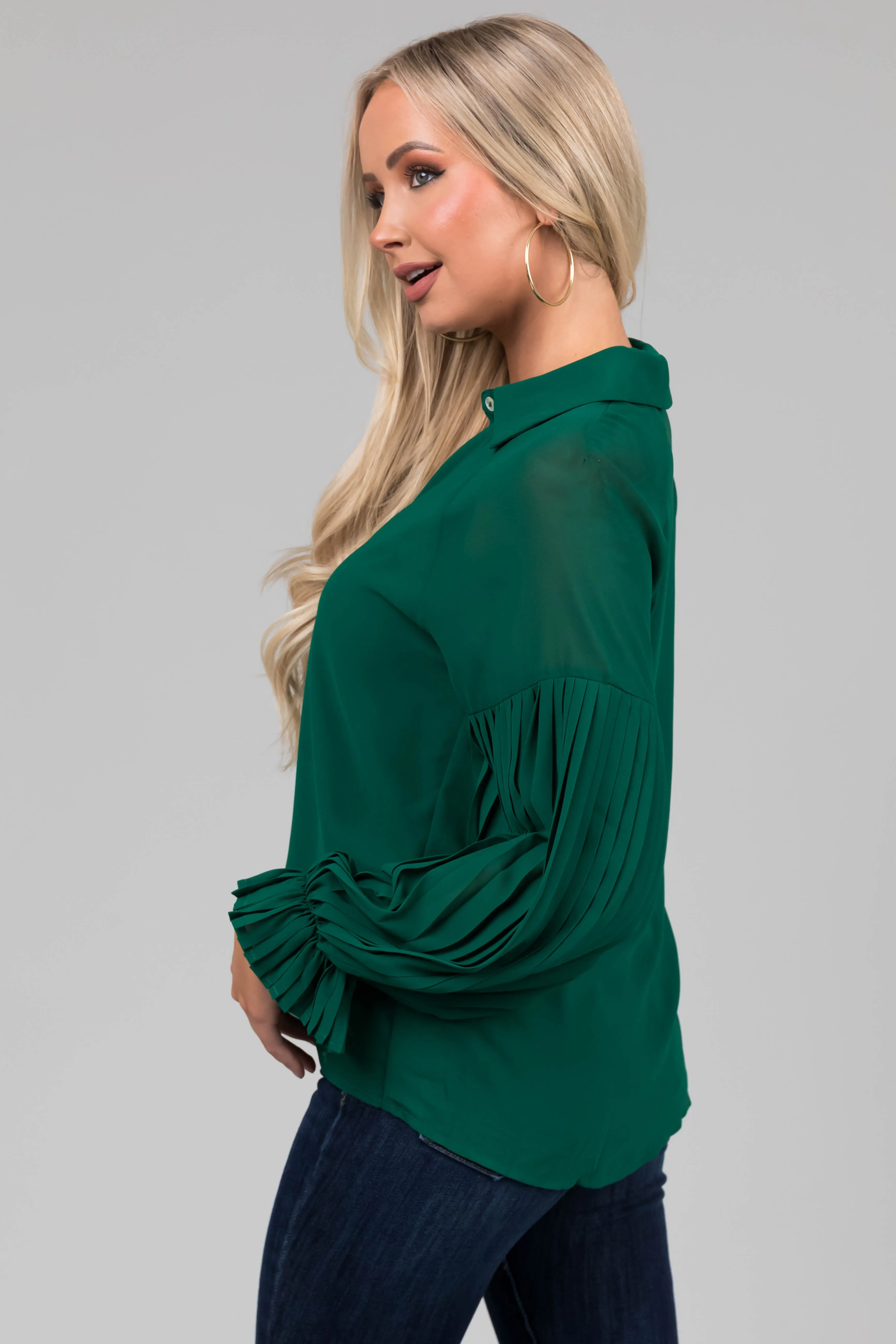 Forest Pleated Poet Sleeve Button Up Blouse sold by Lime Lush product image thumbnail 4