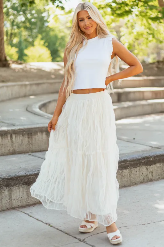 Cream Tulle Plisse Maxi Skirt sold by Lime Lush