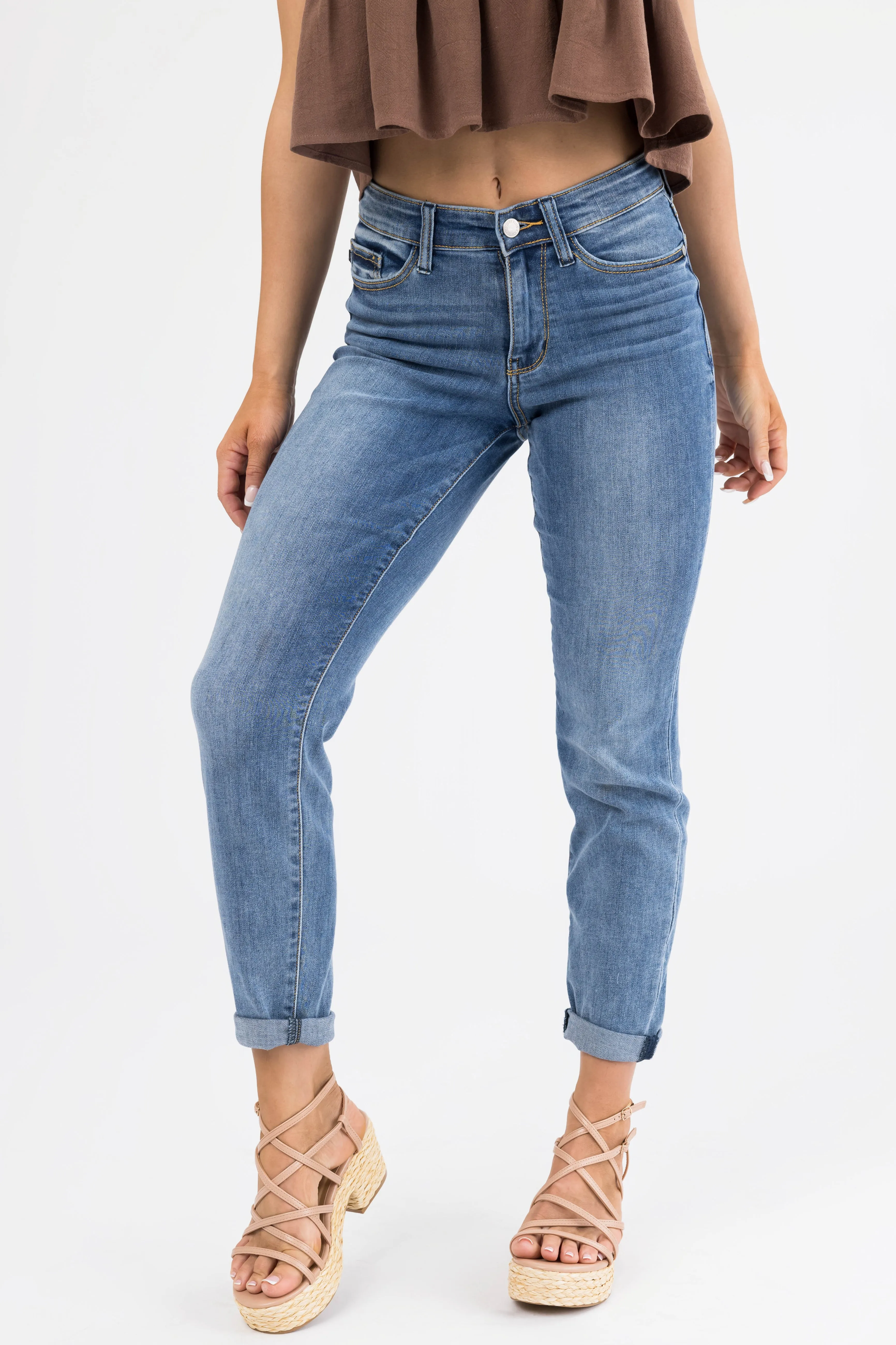 Judy Blue Medium Wash Straight Leg Ankle Jeans sold by Lime Lush