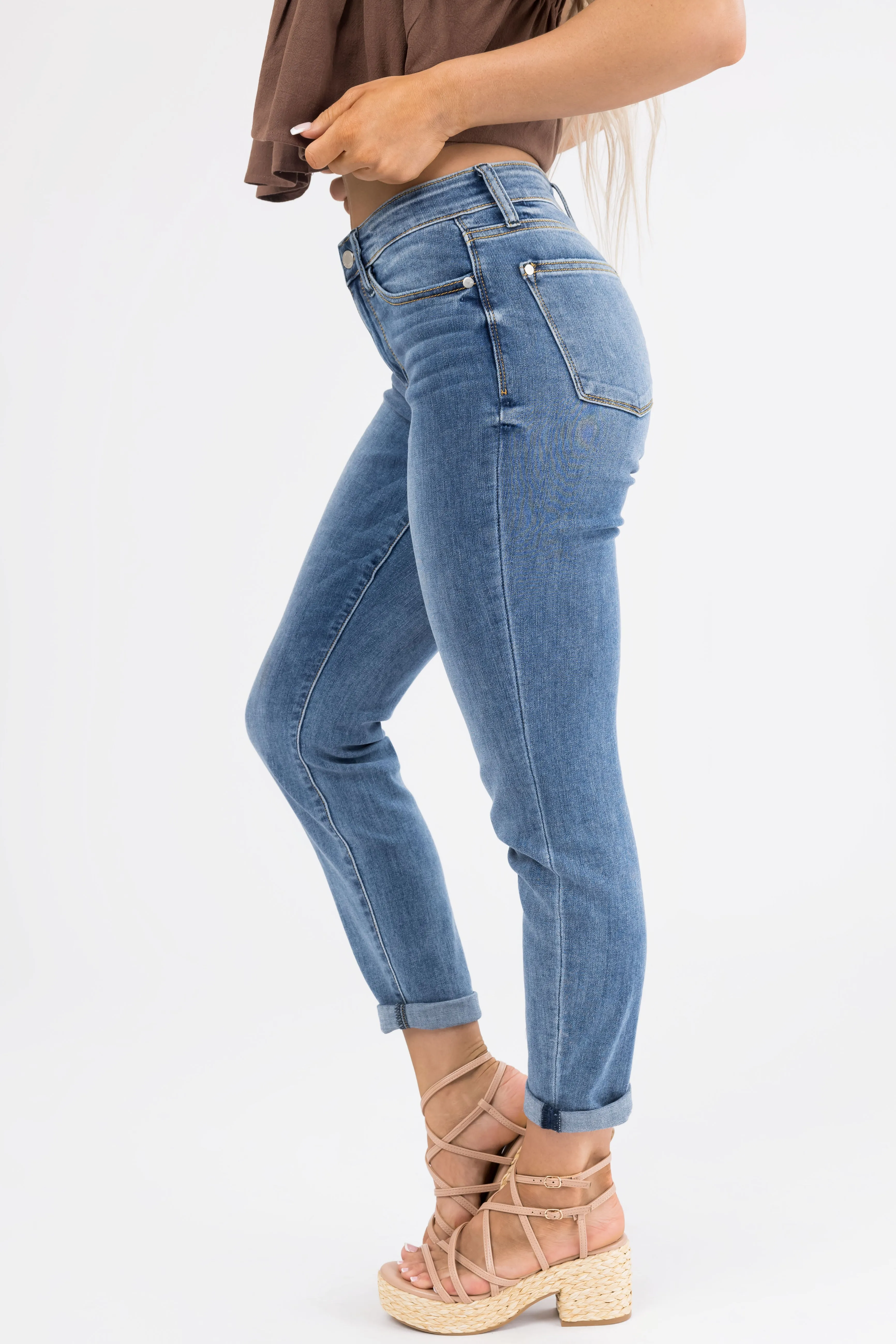 Judy Blue Medium Wash Straight Leg Ankle Jeans sold by Lime Lush product image thumbnail 3
