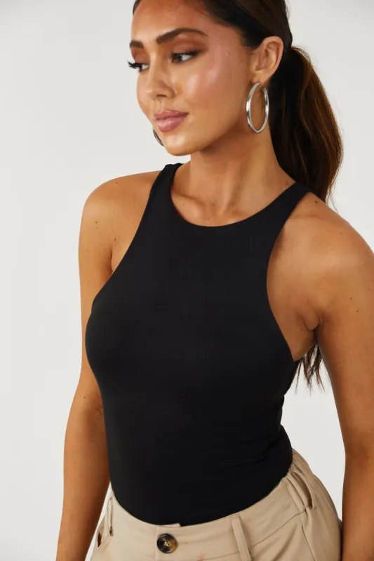 Black Soft Brushed Knit Sleeveless Bodysuit sold by Lime Lush