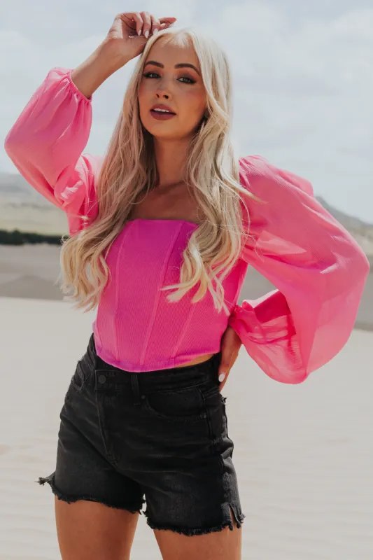 Raspberry Long Sleeve Square Neck Corset Top sold by Lime Lush