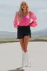 Raspberry Long Sleeve Square Neck Corset Top sold by Lime Lush