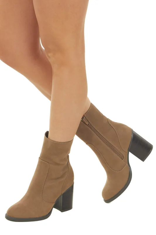 Coffee Block Heel Rounded Toe Mid Calf Boots sold by Lime Lush