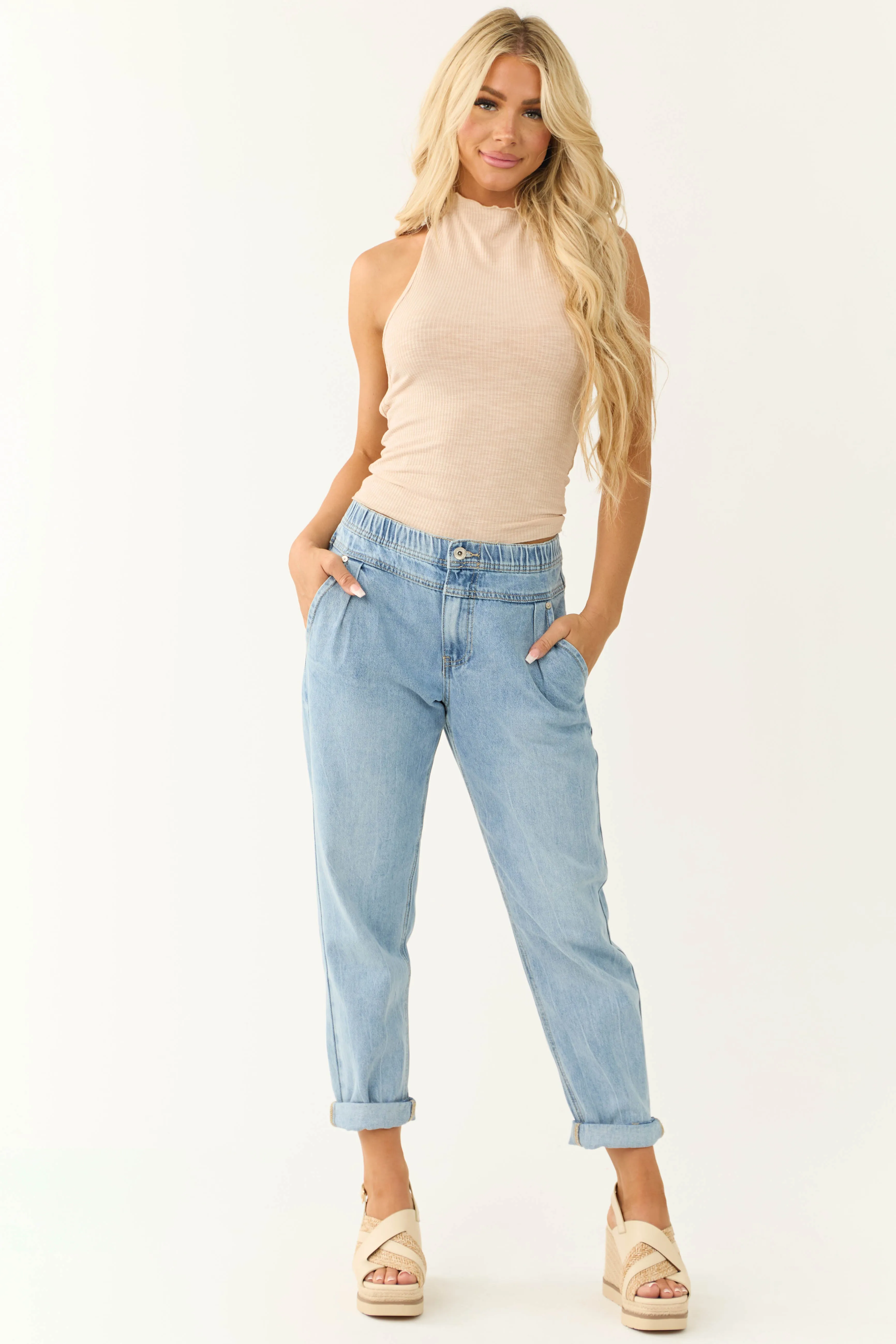 Nude Open Back High Halter Neck Ribbed Top sold by Lime Lush product image thumbnail 2