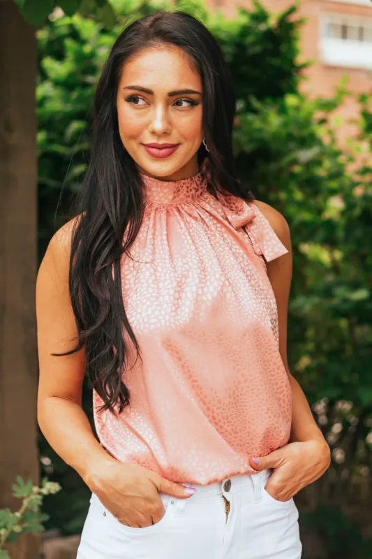 Coral Leopard Satin Halter Top with Tie Strap sold by Lime Lush
