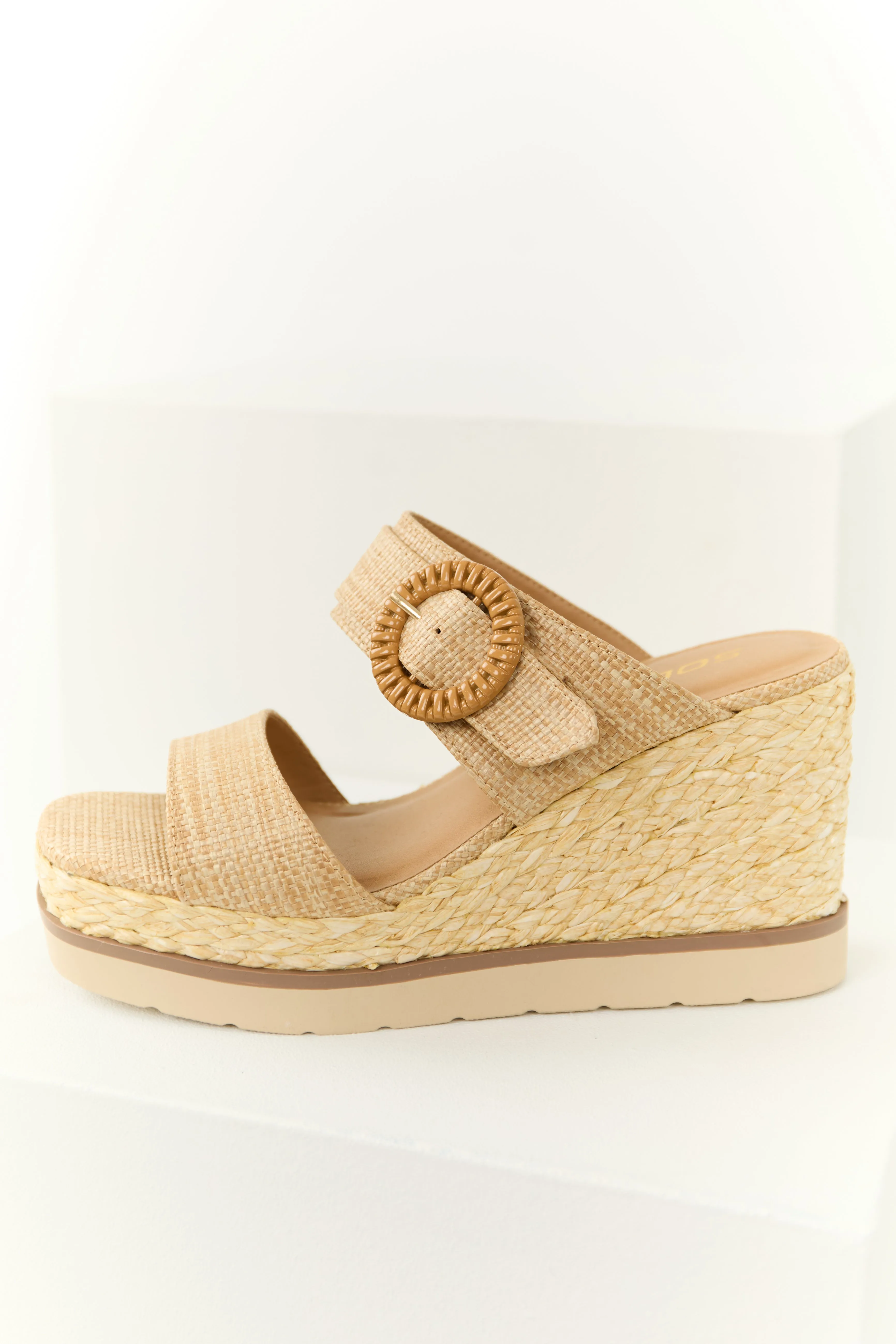 Latte Chunky Platform Raffia Wedge Heels sold by Lime Lush product image thumbnail 3