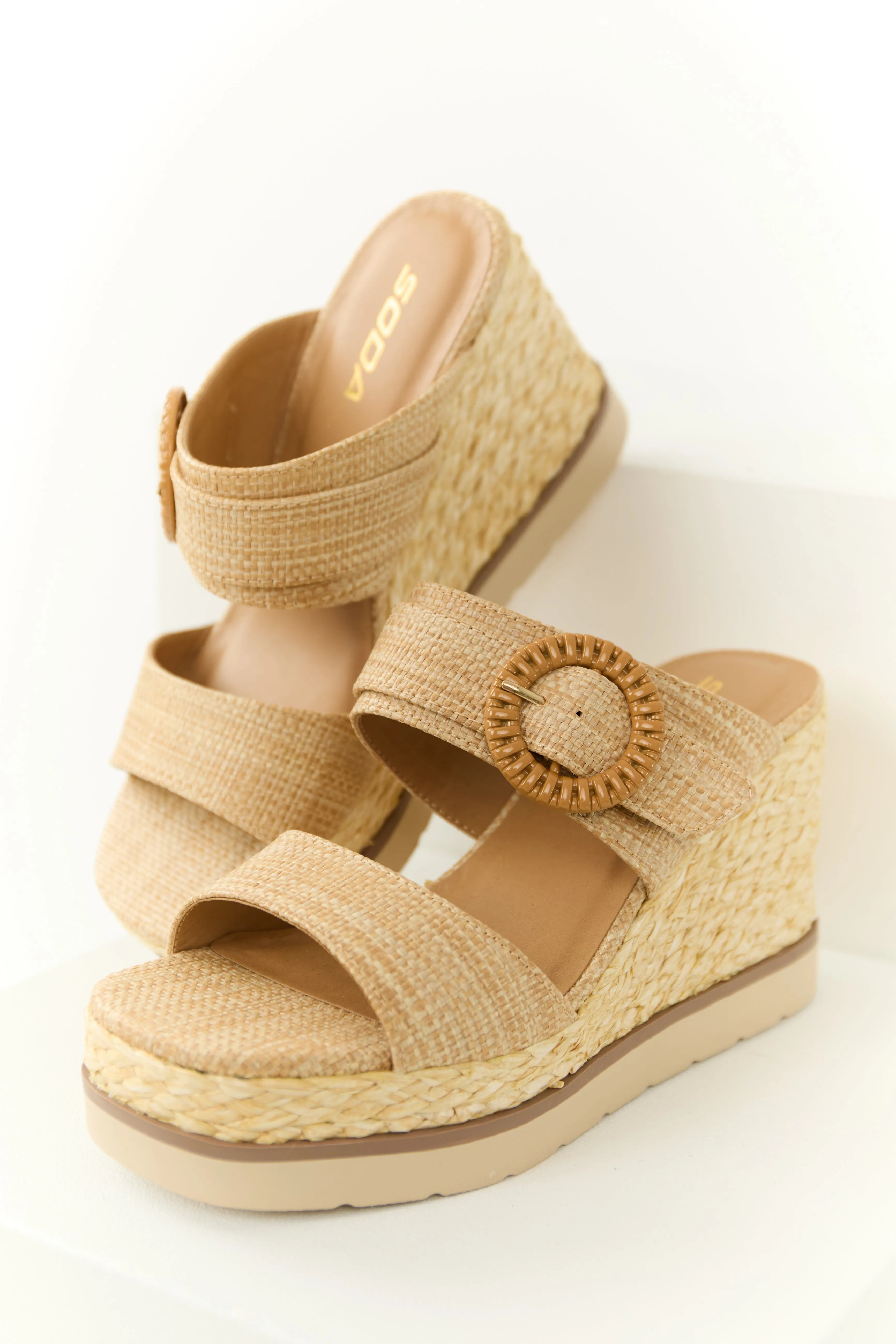 Latte Chunky Platform Raffia Wedge Heels sold by Lime Lush product image thumbnail 2