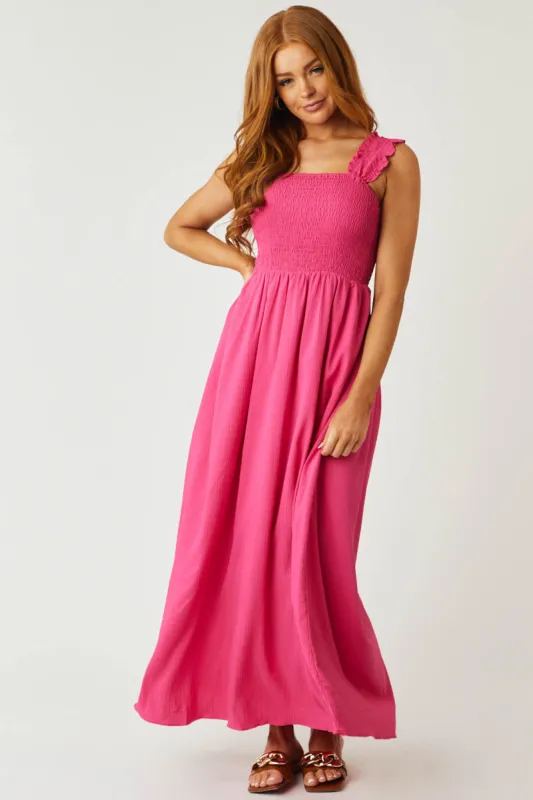 Magenta Smocked Sleeveless Woven Maxi Dress sold by Lime Lush