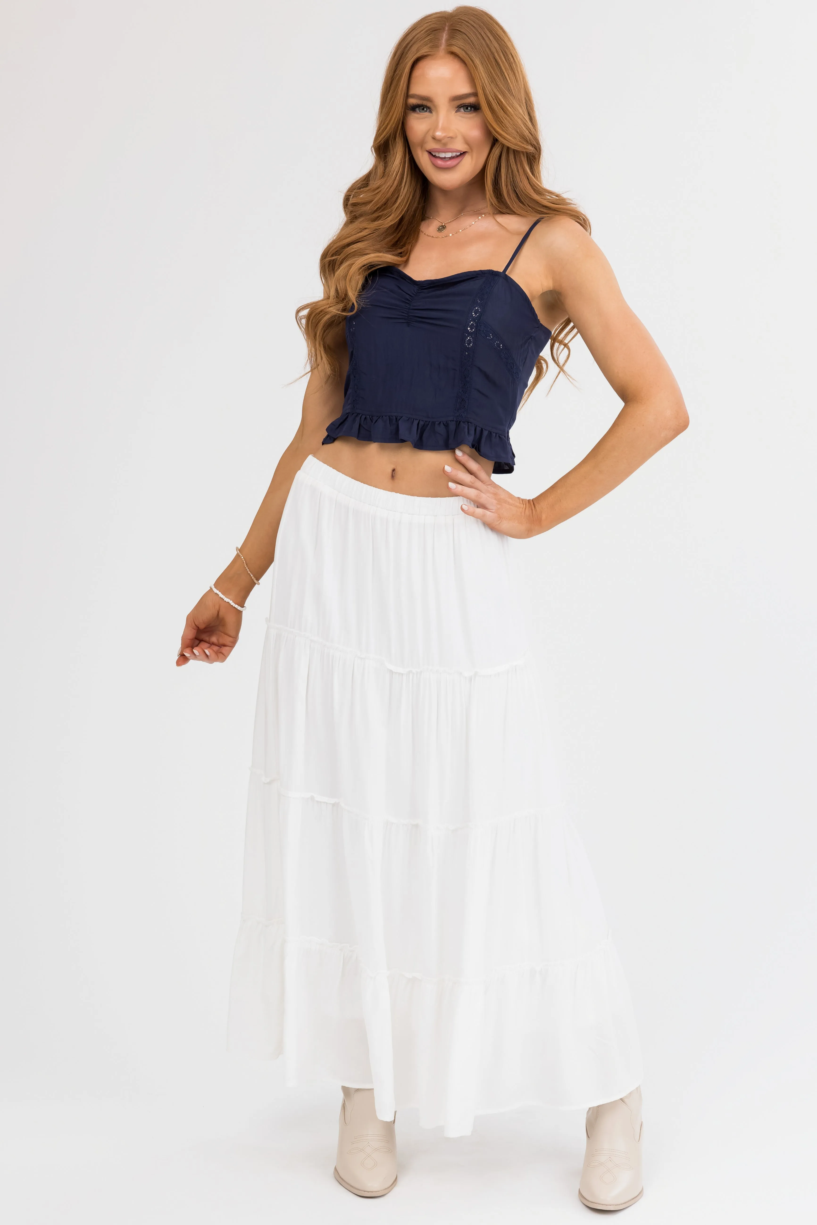 Navy Corset Tank Top with Lace Details sold by Lime Lush product image thumbnail 3