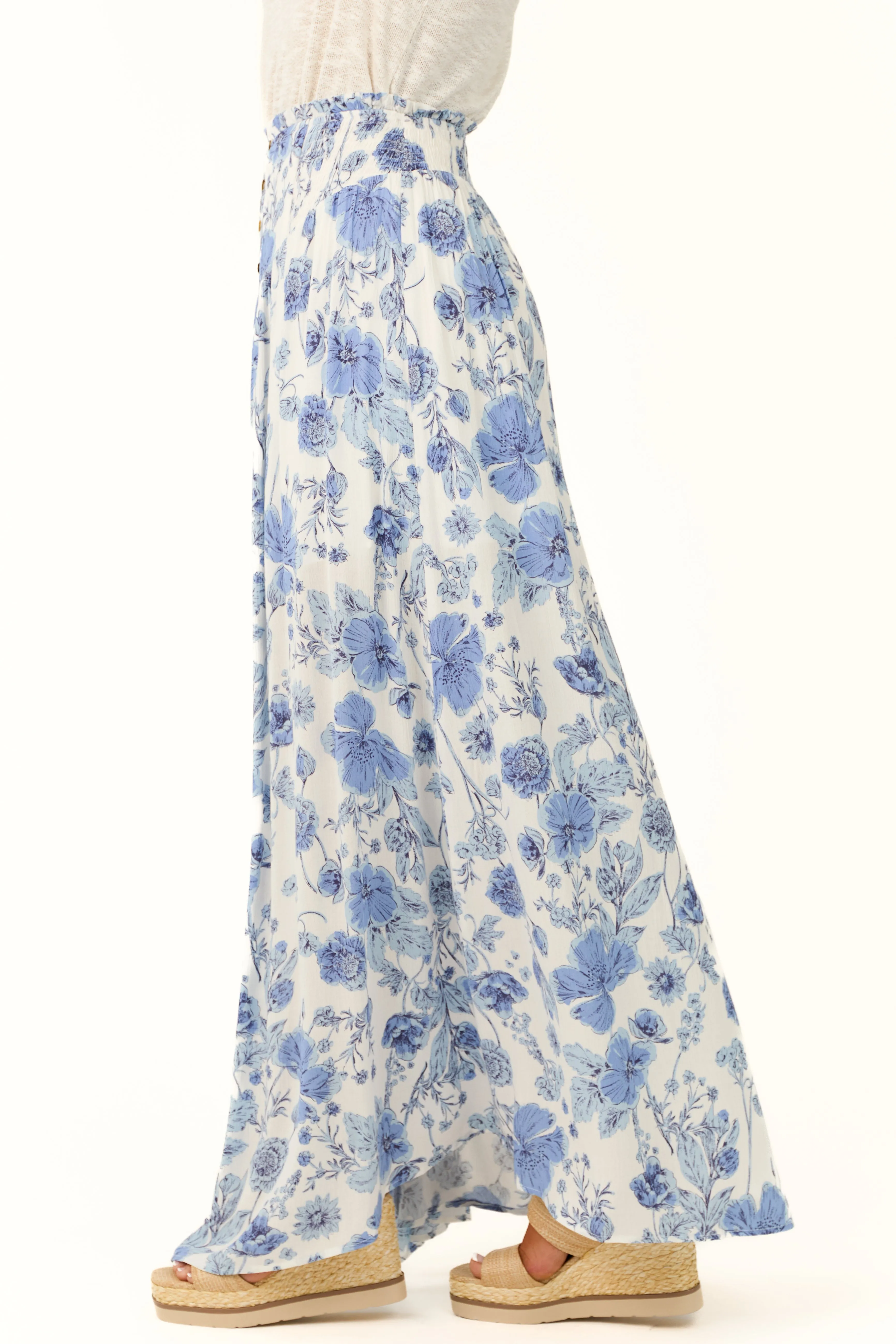 Ivory Floral Print Smocked Waist Maxi Skirt sold by Lime Lush product image thumbnail 3
