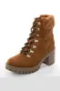 Caramel Faux Suede Lace Up Heeled Lug Booties sold by Lime Lush
