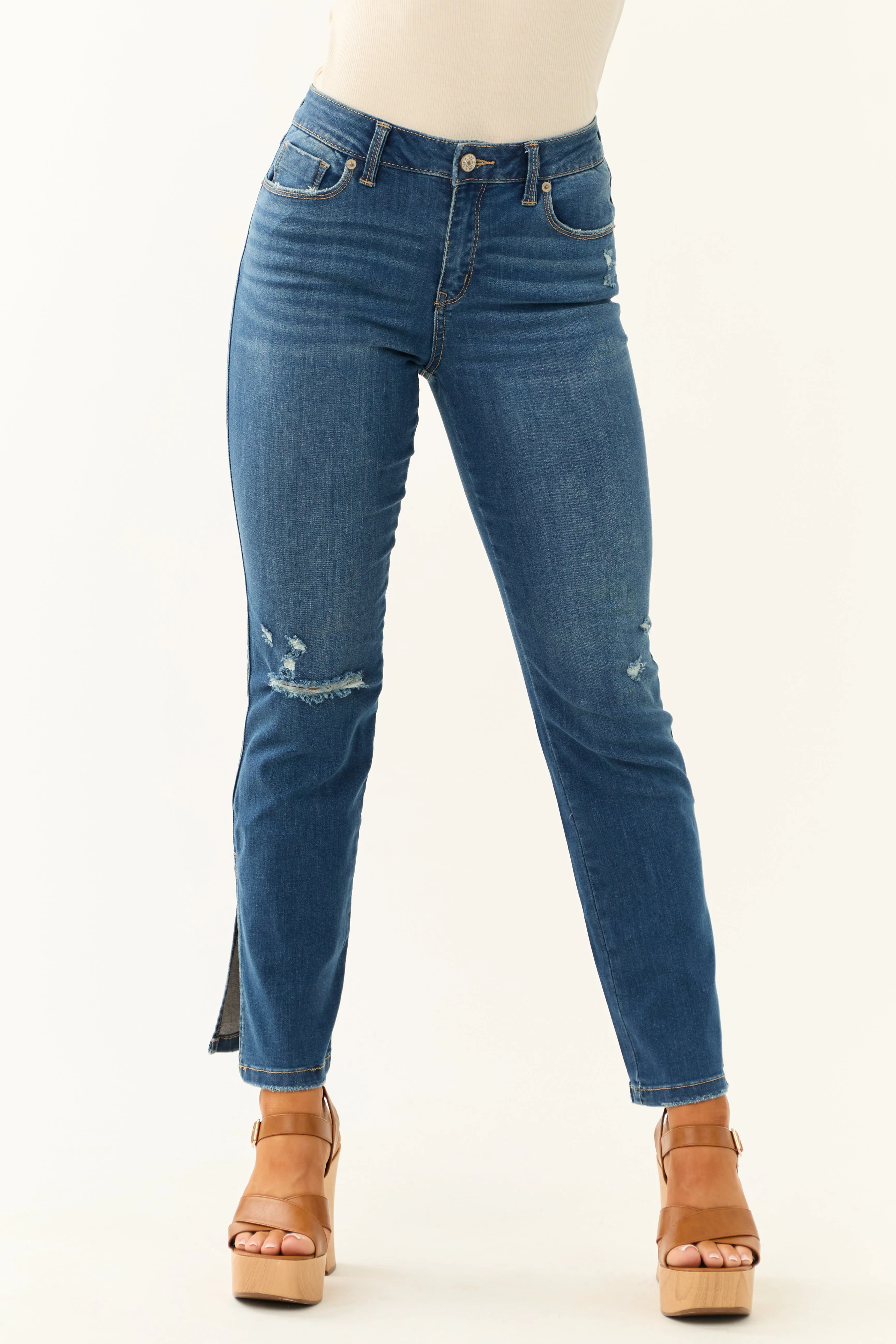 Rewash Mid Wash Lightly Distressed Split Hem Jeans sold by Lime Lush product image thumbnail 3