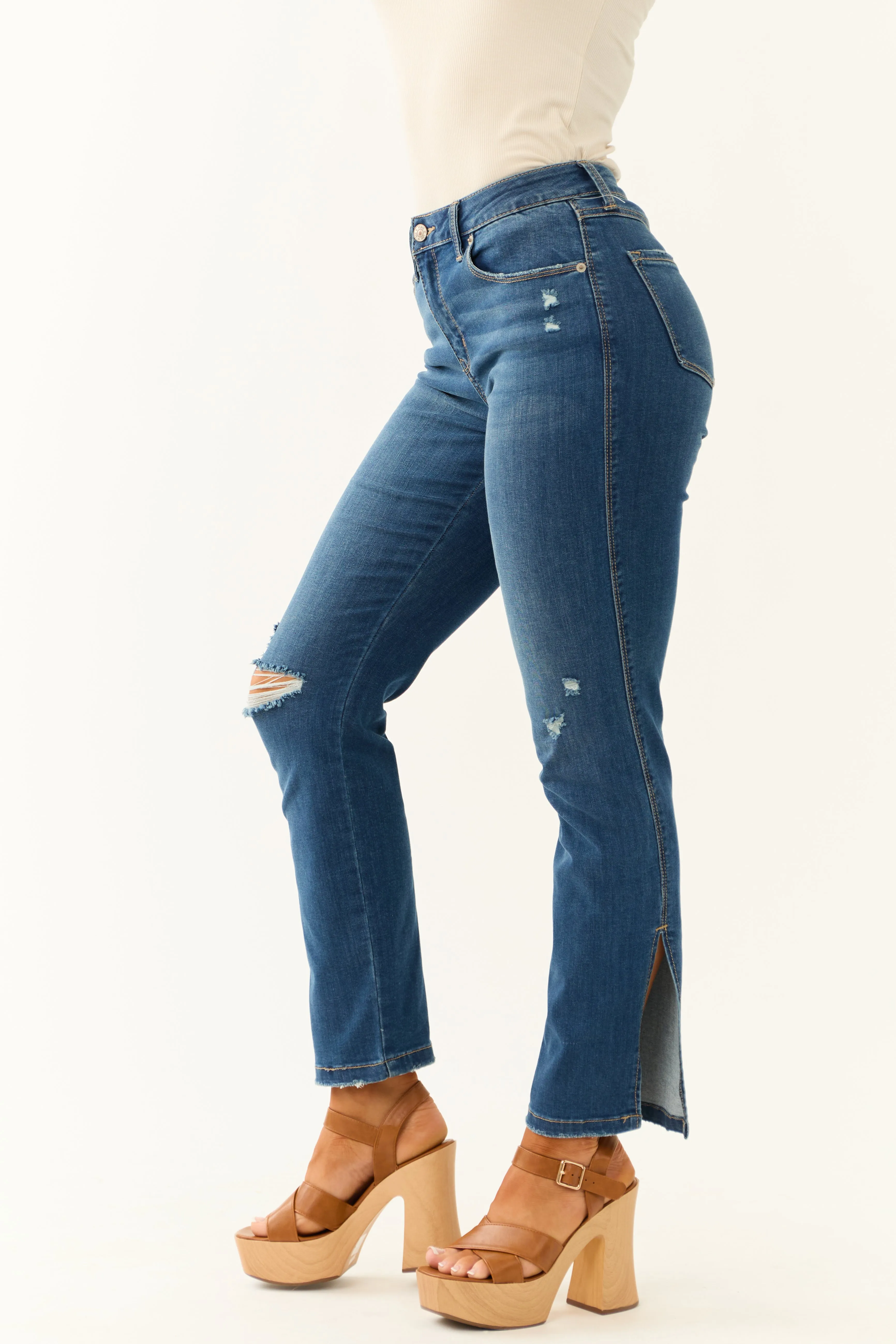 Rewash Mid Wash Lightly Distressed Split Hem Jeans sold by Lime Lush product image thumbnail 4