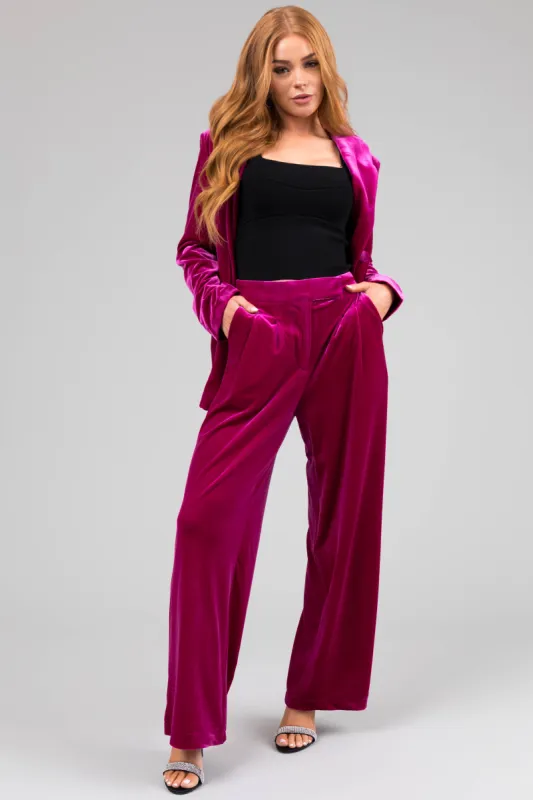 Fuchsia Velvet High Waisted Wide Leg Pants sold by Lime Lush
